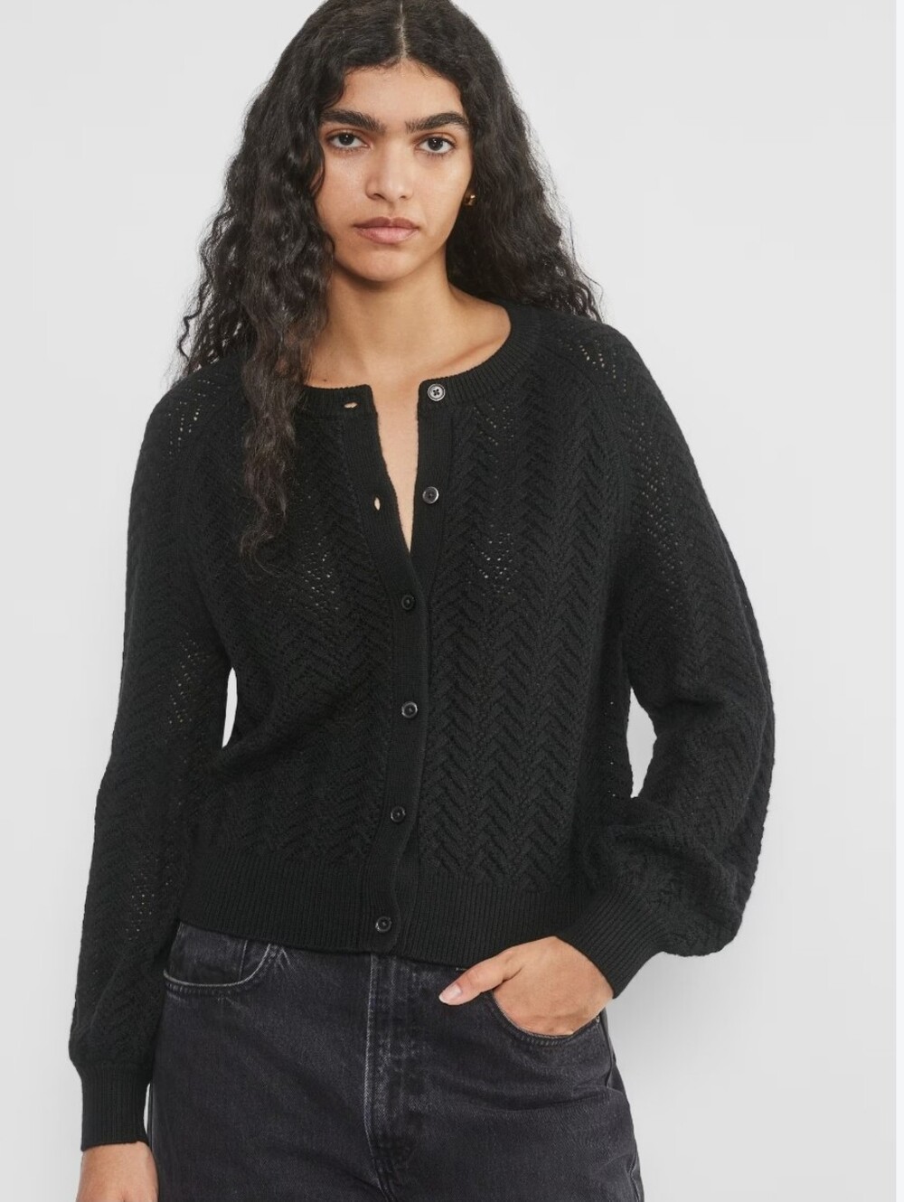 Aritzia Wilfred London Merino Wool Black Open-Knit Button Cardigan Sz XS